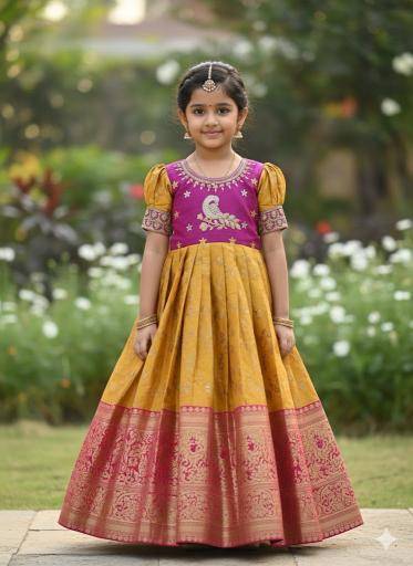 NEW LAUNCING KIDS GOWN kanjivaram silk Best kids wear market in Ahmedabad